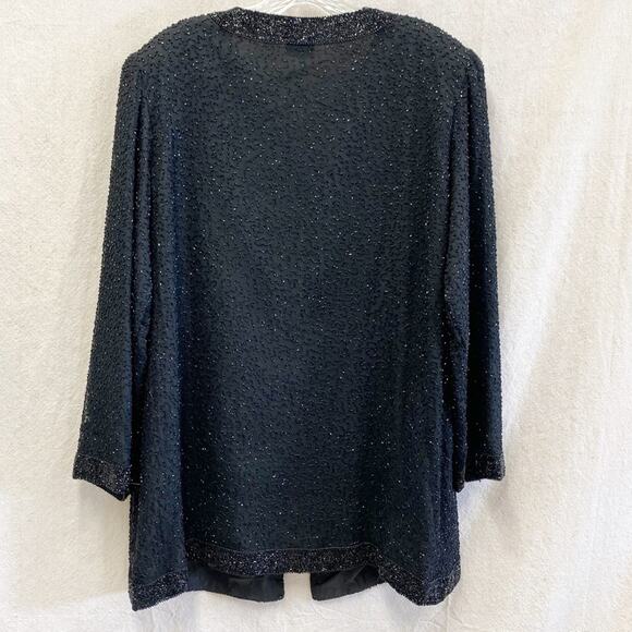 Vintage Sténay Plus black silk‎ beaded open longline Cardigan Size 1X - Picture 11 of 15